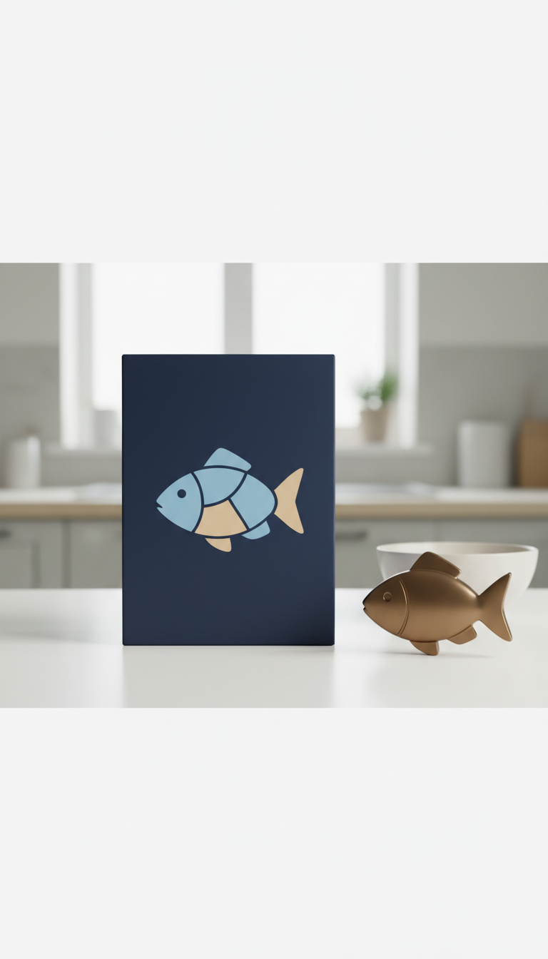Iron fish in minimalist box packaging